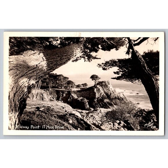 Vintage Midway Point 17 Mile Drive Postcard RPPC Coastal Scene Unused #1505 - Picture 1 of 2